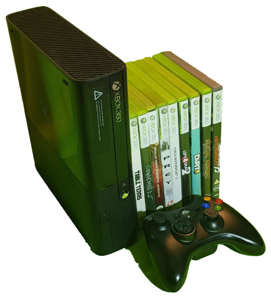 NEW MODEL Microsoft Xbox 360 E 4GB Console + 1 Controller + 9 games -in Good Condition