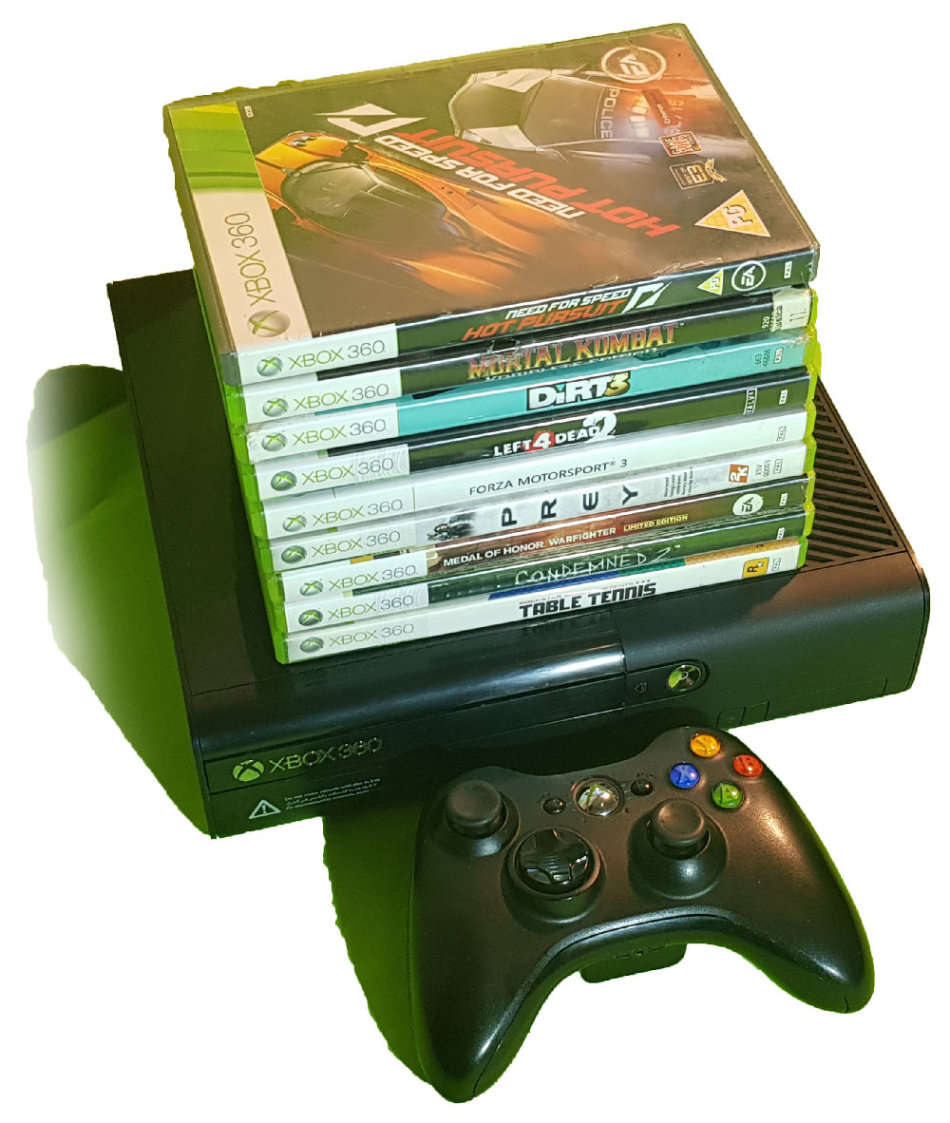 NEW MODEL Microsoft Xbox 360 E 4GB Console + 1 Controller + 9 games -in Good Condition