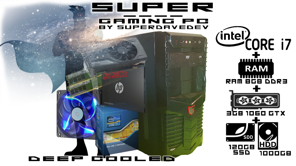 intel i7 SUPER Gaming PC Deep Cooled - LED -120GB SSD + 1T HDD - 8GB RAM - Win10Pro - Nvidia GTX1060