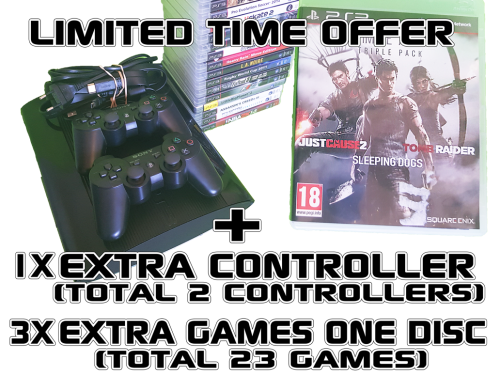 Sony Playstation 3 SuperSlim 12GB Console PS3 System + 2 Controllers + 23 Games - In Great Condition