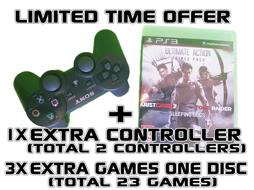 Sony Playstation 3 SuperSlim 12GB Console PS3 System + 2 Controllers + 23 Games - In Great Condition