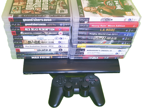 Sony Playstation 3 SuperSlim 12GB Console PS3 System + 2 Controllers + 23 Games - In Great Condition