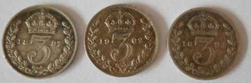 1894, 1897 & 1902 3 Pence Coins British
