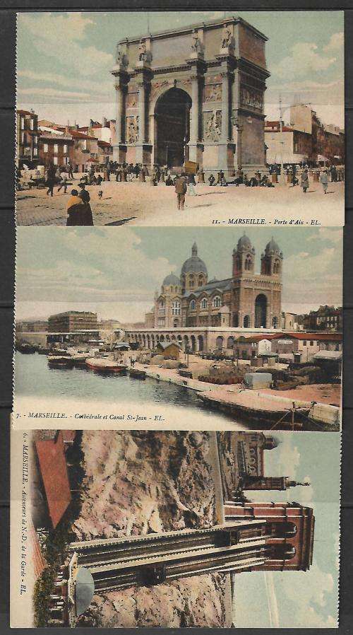 France - set of 3 un-used postcards - perforated on sides - 1920's - 30's?