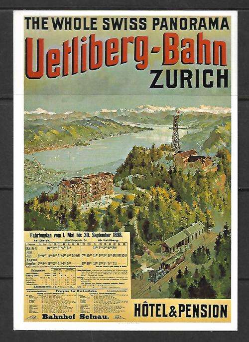 Swiss Postcard - modern print of 1898 Poster of Uetliberg-Bahn - un-used