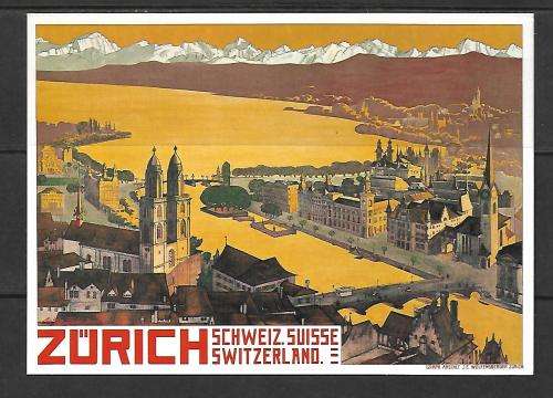 Swiss Postcard - modern print of 1908 Poster of Verkehrsverein-Zurich - un-used
