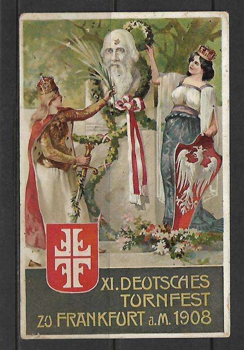 German Postcard - 'Deutsches TurnFest 1908 - un-used - additional info and condition as per scan