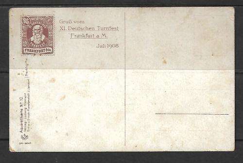 German Postcard - 'Deutsches TurnFest 1908 - un-used - additional info and condition as per scan