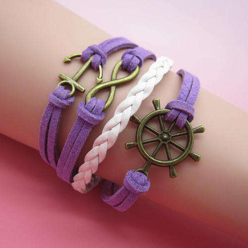 Hot! Wheel of Hope Anchor Leather Cute Charm Purple Bracelet