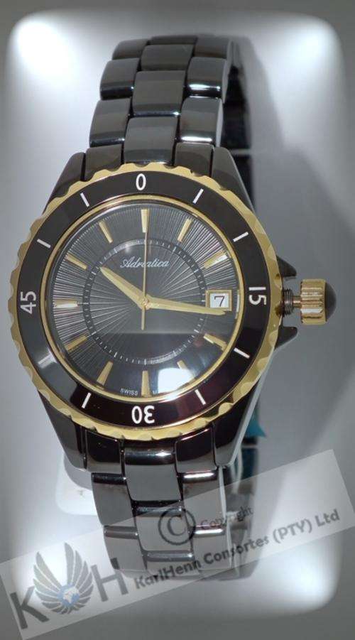ADRIATICA, *Swiss Made Since 1931* Ceramic Unisex Dress Watch, Saphire Crystal, A3650.F114Q