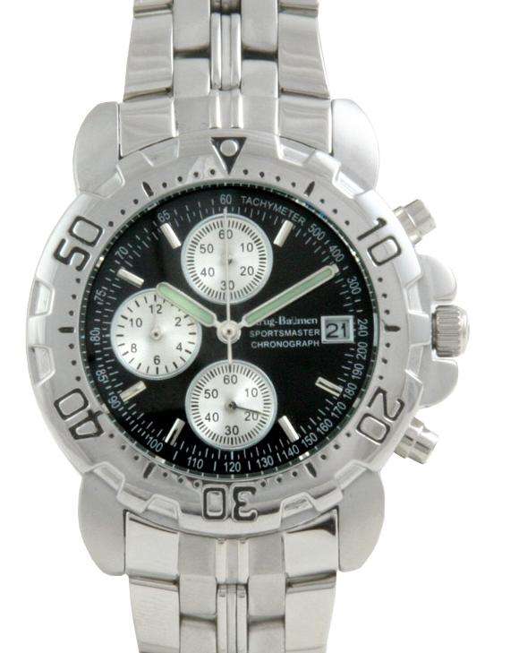 **R7200**Krug Baumen SPORTSMASTER Black S/STEEL Gents Chronograph