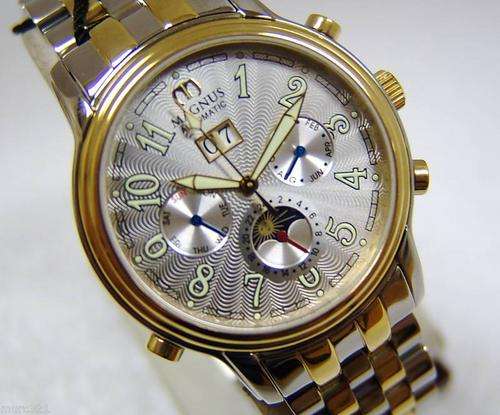 **Classic**NEW MAGNUS AUTOMATIC TWO TONE MONTH DAY DATE SUN MOON CLASSIC WATCH NR