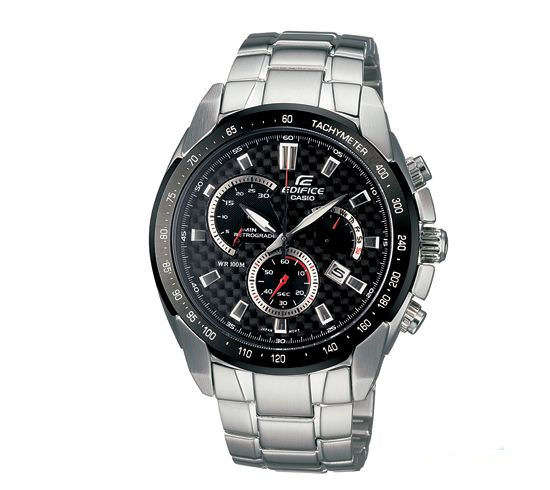 ***Stunner**CASIO EDIFICE Carbon Dial Stainless Steel Bracelet Mens Watch EF-521D-1AV