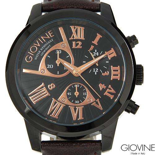 **Italian Styling**GIOVINE  New Gentlemens Chronograph Black IP Watch 0024