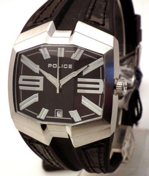 Police AXIS Watch with Black Face Leather Strap Date Mens Watch 10971JS-02
