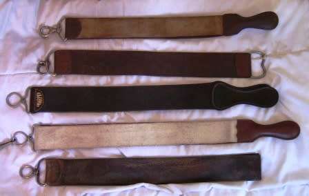 FIVE VINTAGE BARBER SHOP LEATHER RAZOR STROPS