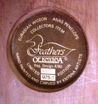 LARGE FEATHERS OF KNYSNA EURASIAN WIGEON FIGURINE