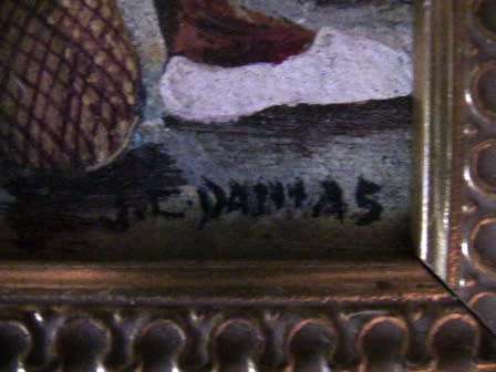 OIL ON CANVAS PAINTING OF FRUIT SELLERS IN GOLD FRAME