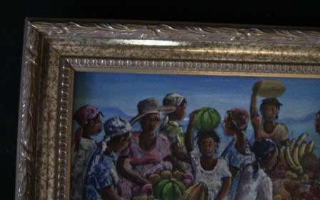 OIL ON CANVAS PAINTING OF FRUIT SELLERS IN GOLD FRAME