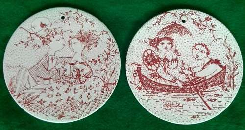 TWO NYMOLLE DENMARK CERAMIC WALL PLATES DESIGNED BY BJORN WIINBLAD