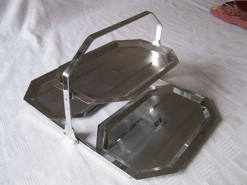 ART DECO CHROME PLATED TWO TIER FOLD UP CAKE STAND