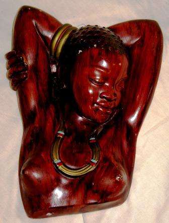 RETRO 1950S PLASTER WALL PLAQUE AFRICAN GIRL BUST