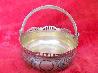 Russian Niello Silver Sugar Basin; Patterned Swing Handle, approx 122gr  ?u.v. 875 o