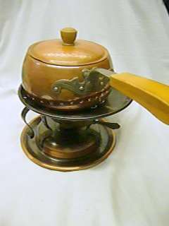 Copper/Brass/Metal Fondue Pot  with Burner .. Stockli -- Nestal .... Swiss Made. circa 1970's+