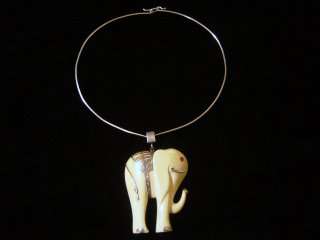 Silver Neckpiece with Ivory Elephant Pendent/ Silver Decorations/Italian Design/circa1950's.Pl/Note
