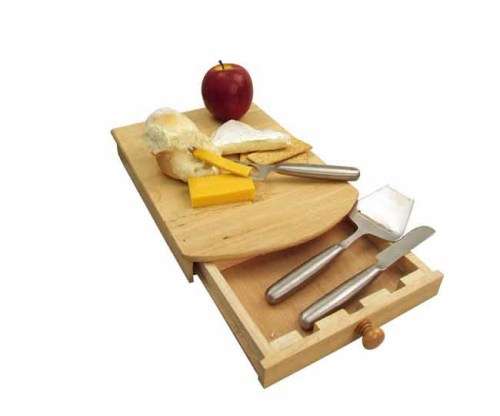4 Piece knife set with rubber wood board