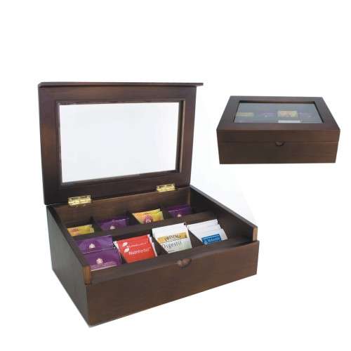 Mahogany deluxe tea chest (8 compartments) with glass lid