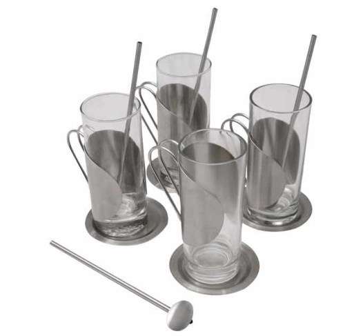 12 Piece Stainless Steel and glass lunar coffee set