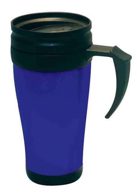 Blue double wall thermal mug with handle
