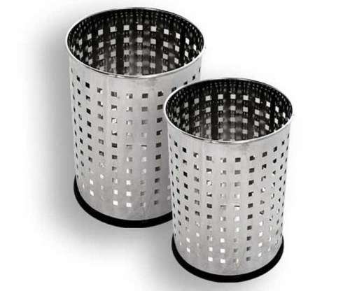 Chrome round bin with square holes