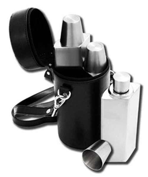 Matt stainless steel set of 3 traveling hip flasks