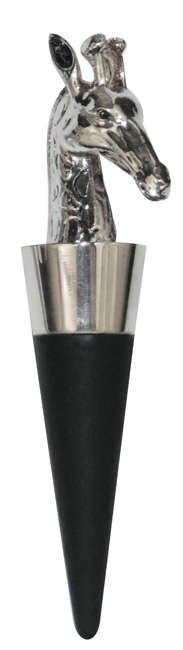 Silver and black giraffe wine bottle stopper