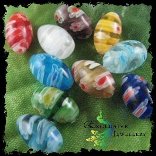 SEMI-PRECIOUS BEADS - Mixed 12mm Millefiori Glass Egg Beads (50 pcs)