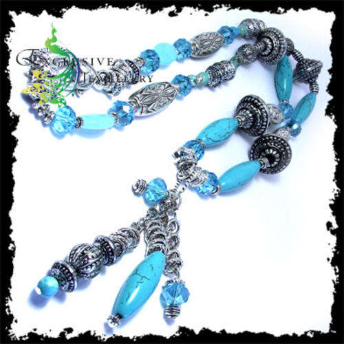 EXCLUSIVE JEWELLERY - "Modern Elegance" Silver, Turquoise and Swarovski Crystal Necklace