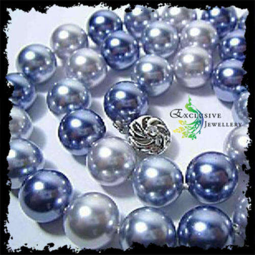 EXCLUSIVE JEWELLERY - Exquisite 12mm Silver & Blue South Sea Shell Pearl Necklace