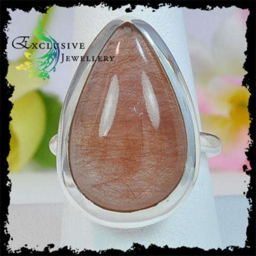 EXCLUSIVE JEWELLERY - HUGE!!! Solid .925 Sterling Red Rutile Quartz Ring - Size 7.5