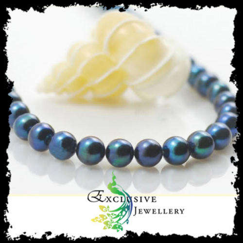 EXCLUSIVE JEWELLERY - AA+ 7.5mm PEACOCK BLUE AKOYA PEARLS NECKLACE