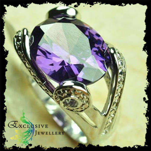EXCLUSIVE JEWELLERY -.925 Sterling Silver Amethyst Ring (Size 7) - 18x13mm