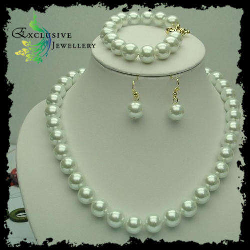 EXCLUSIVE JEWELLERY - LARGE 12mm White South Sea Shell Pearl Necklace, Bracelet & Earrings Set