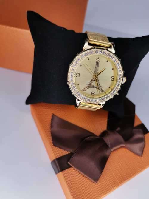 Ladies golden diamante eiffel tower design watch