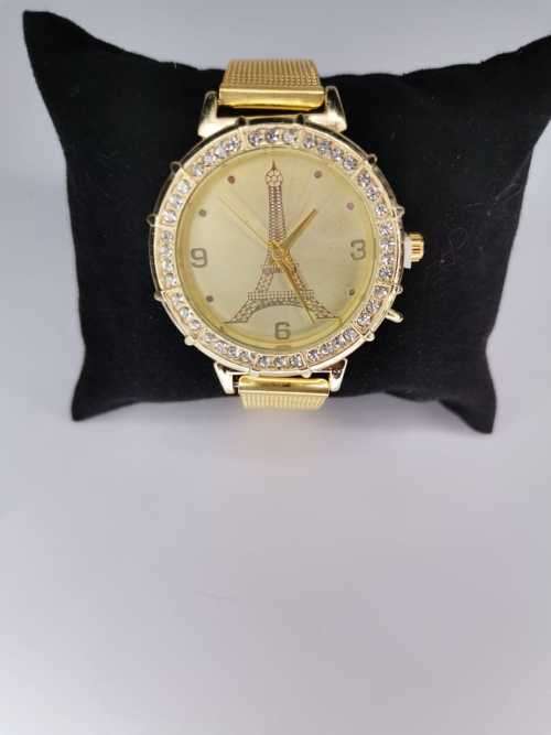 Ladies golden diamante eiffel tower design watch