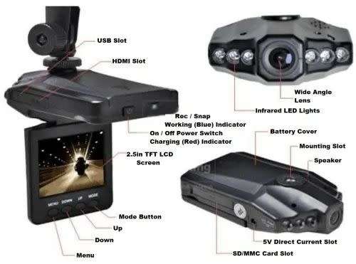 Vehicle Dash Cam HD Portable DVR with 2.5` TFT LCD Screen