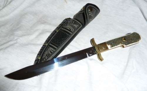 Stag Horn handle BOTTONVLOCK folding knife, & leather scabbard