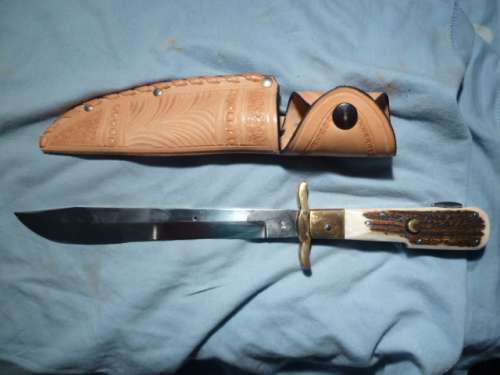 Stag Horn handle BOTTONVLOCK folding knife, & leather scabbard