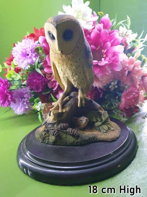FEATHERS OF KNYSNA SA~WILDLIFE SERIES OWL SCULPTURE ON WOODEN BASE~LIMITED EDITION