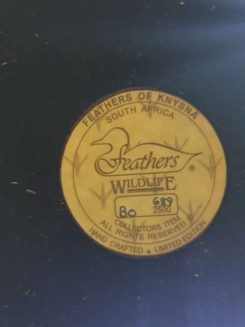 FEATHERS OF KNYSNA SA~WILDLIFE SERIES OWL SCULPTURE ON WOODEN BASE~LIMITED EDITION